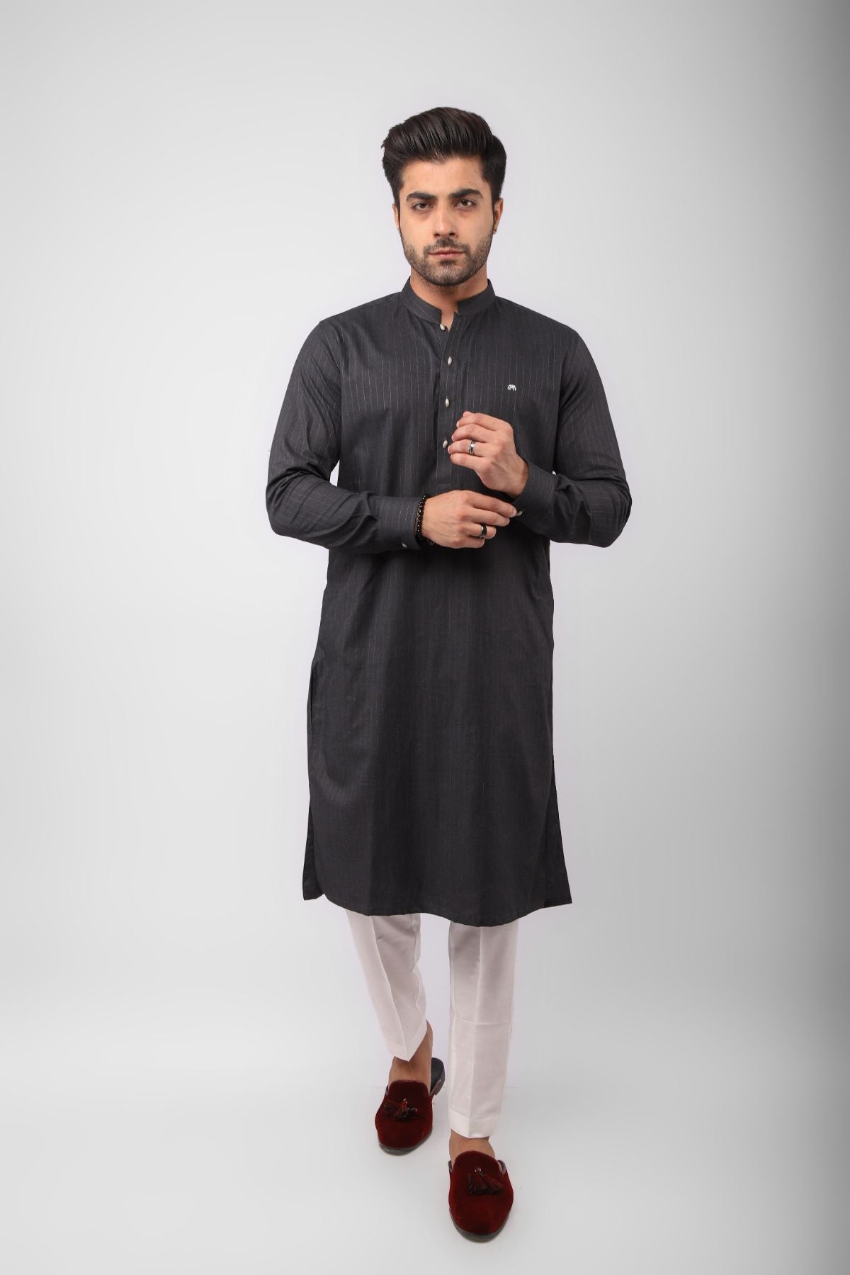 Basic Kurta Pyjama - Grey Stripes