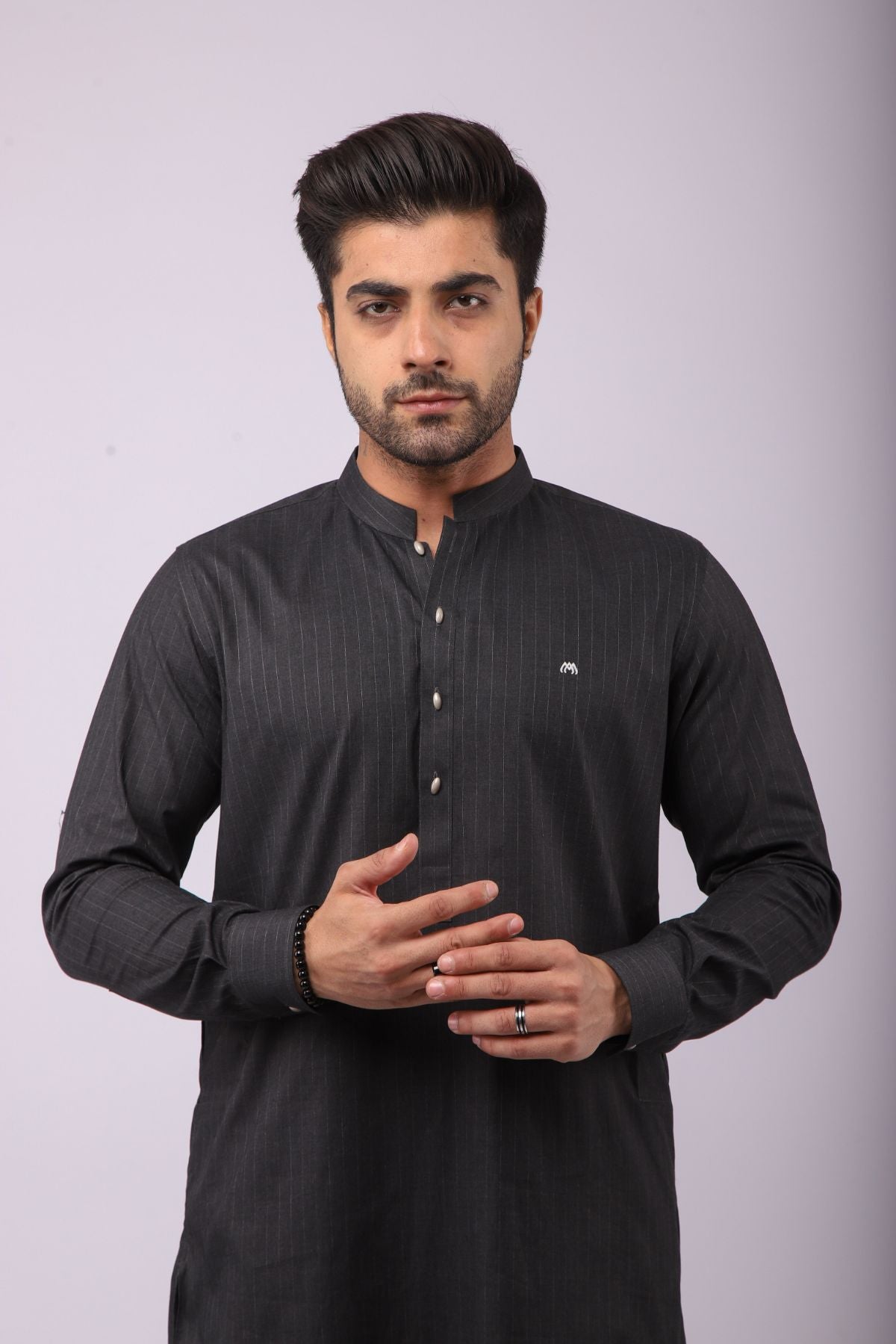 Basic Kurta Pyjama - Grey Stripes