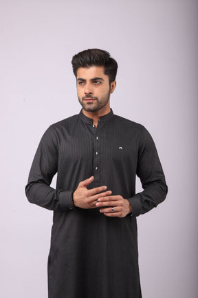 Basic Kurta Pyjama - Grey Stripes