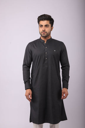 Basic Kurta Pyjama - Grey Stripes