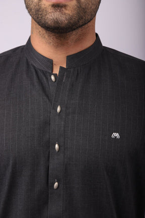 Basic Kurta Pyjama - Grey Stripes